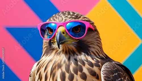 Cool Hawk: Vibrant Retro Sunglasses, Geometric Pop Art Background photo