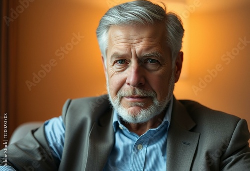 Portrait of an old businessman with a wise expression