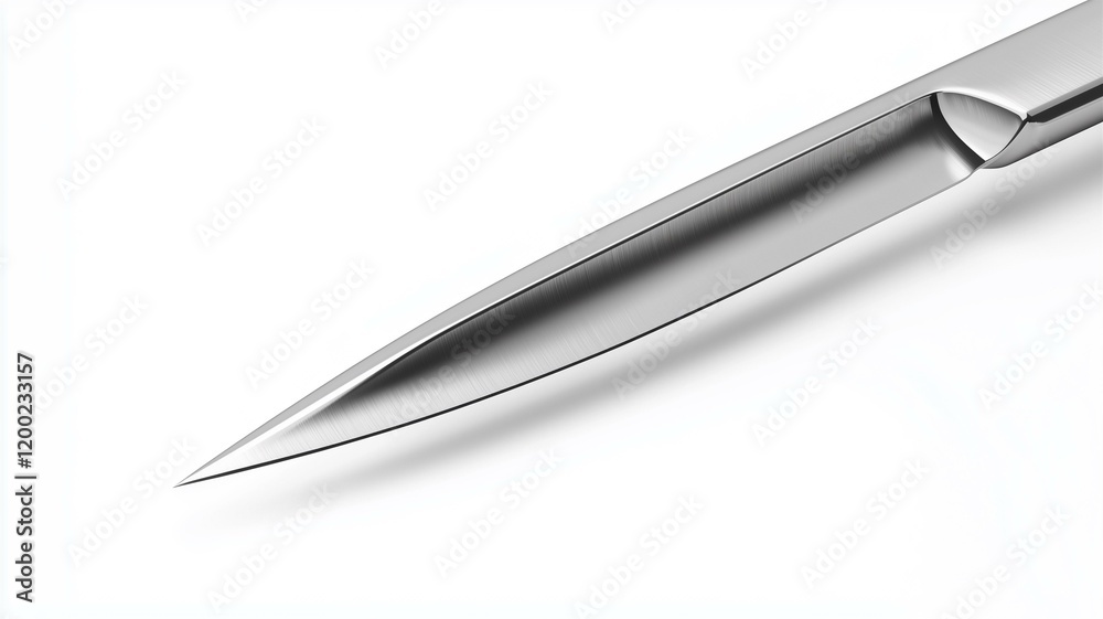 High-quality, photorealistic image of a sleek stainless steel scalpel isolated on a white background
High-quality, photorealistic image of a sleek stainless steel scalpel isolated on a white background