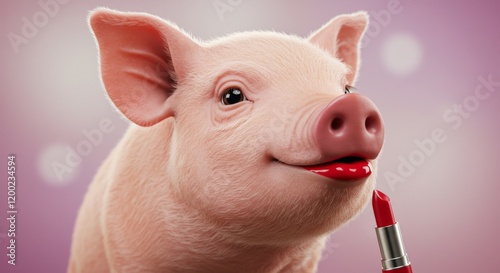 Lipstick on a pig, cute pink mammal, makeup on pork