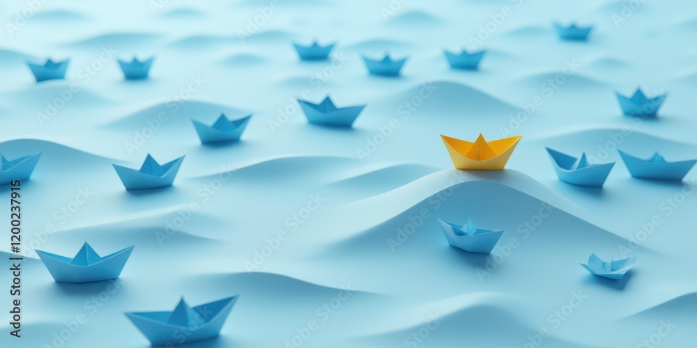 Obraz premium a yellow paper boat is standing out from the crowd