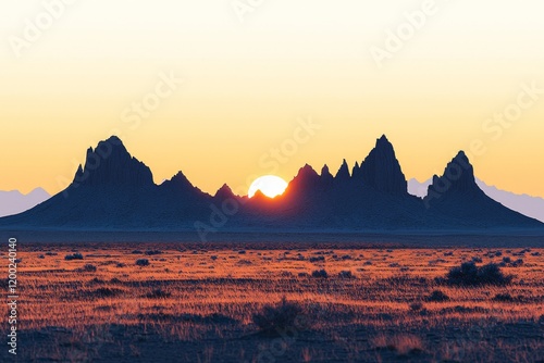 A moonlit landscape featuring limestone chimneys and geological formations bathed in the sunset's rays at the edge of the dried salt lake Abbe, Djibouti