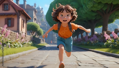 Joyful Girl Running: A Sunny Animated Adventure