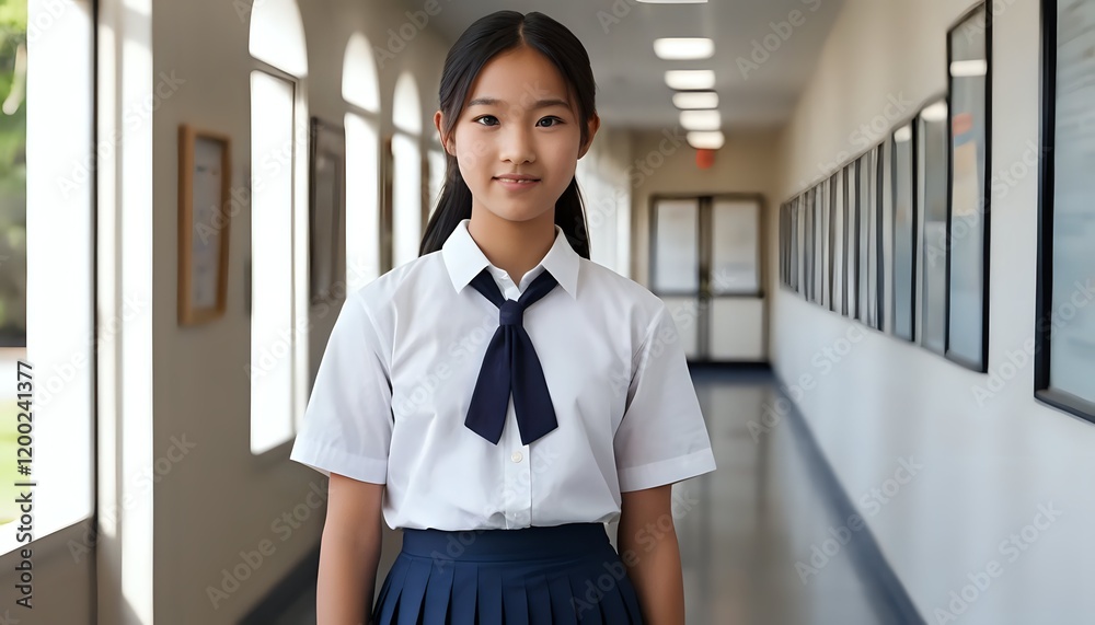 Fototapeta premium Schoolgirl Portrait: Serene Student in Classic Uniform