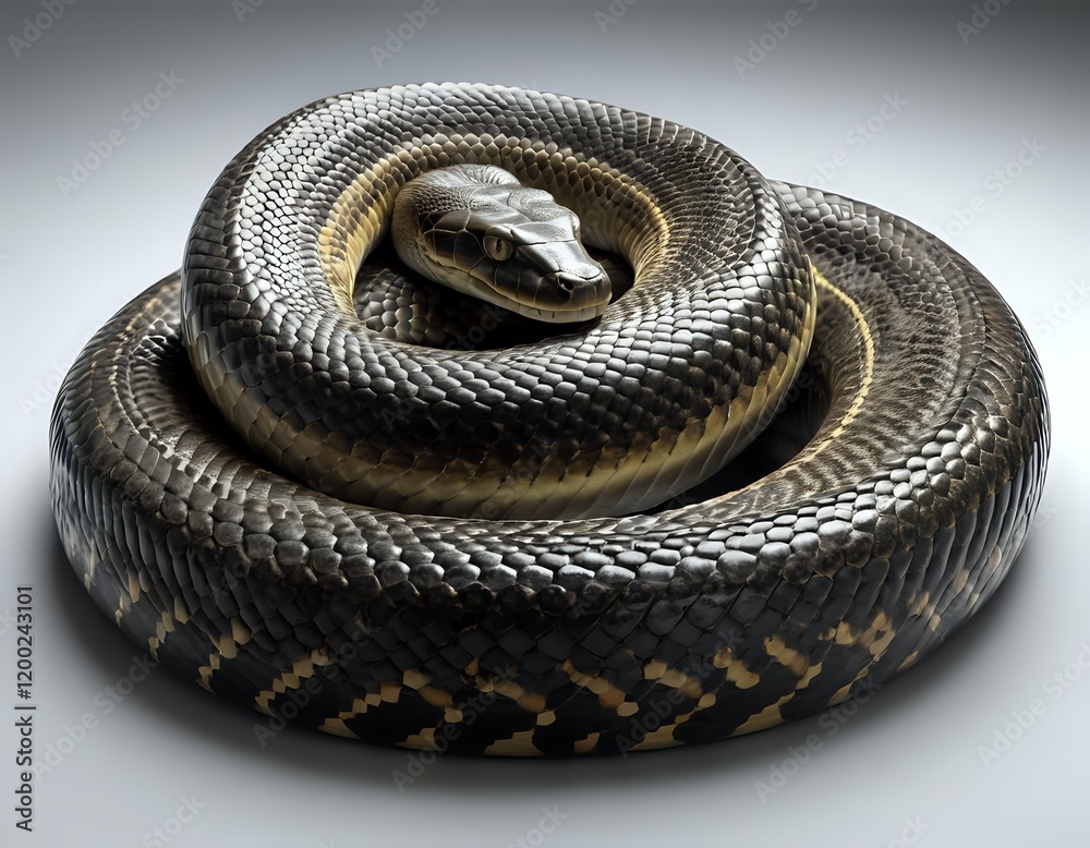 Fototapeta premium Serpentine Majesty: A Darkly Elegant Python in a Coiled Pose