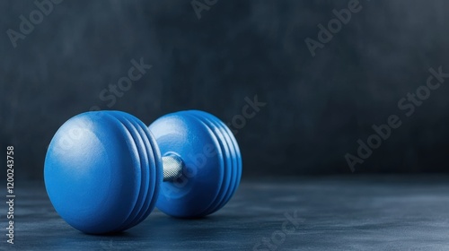 Blue Dumbbell on a Dark Background for Fitness, Exercise, Workout and Healthy Lifestyle Concepts photo