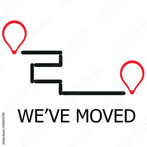  we moved minimal icon with pin. concept of interest land mark like ecommerce delivery or transfer. flat stroke trendy locator logotype graphic art simple design illustration element isolated on white