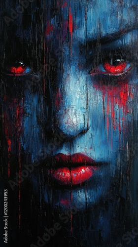 Dark and evocative portrait with red accents. Ideal for album covers book covers or posters conveying mystery and intensity.