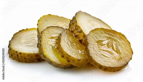 pickled cucumber slices isolated on white background