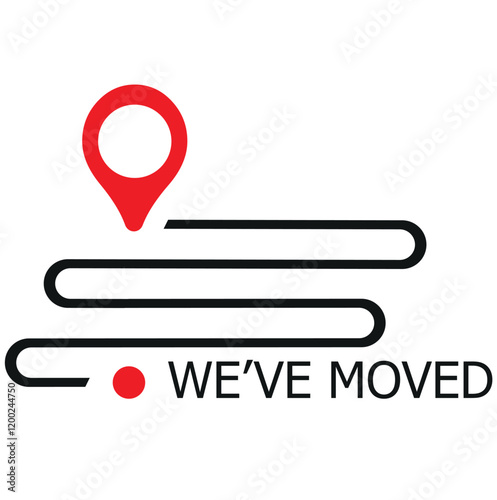  we moved minimal icon with pin. concept of interest land mark like ecommerce delivery or transfer. flat stroke trendy locator logotype graphic art simple design illustration element isolated on white