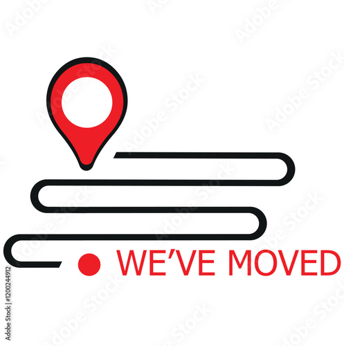  we moved minimal icon with pin. concept of interest land mark like ecommerce delivery or transfer. flat stroke trendy locator logotype graphic art simple design illustration element isolated on white