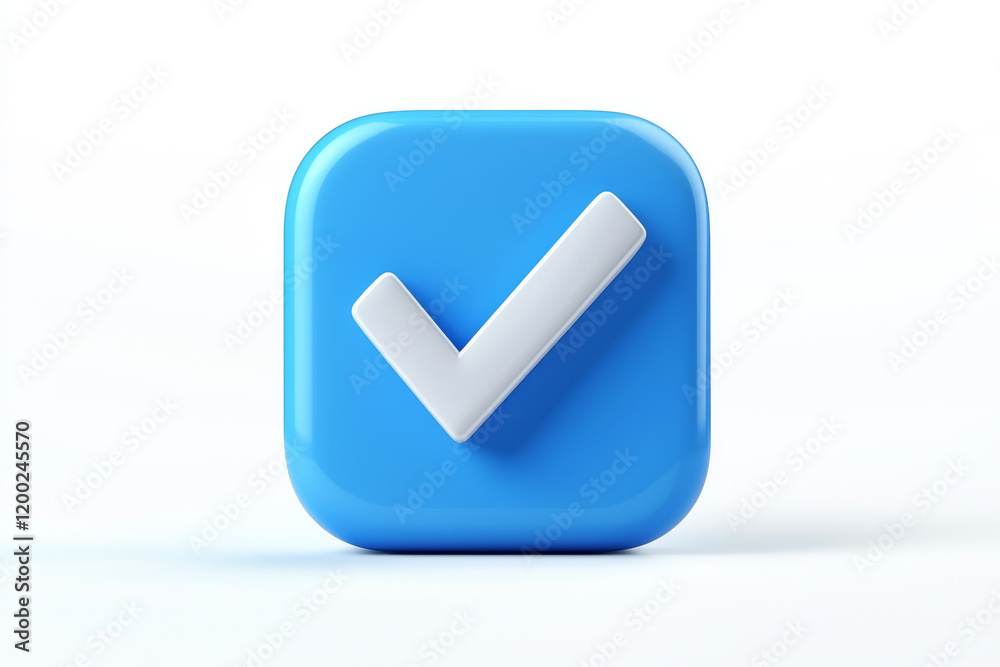Blue square button with white checkmark; confirmation, approval, success. Blue square button with white checkmark; confirmation, approval, success.