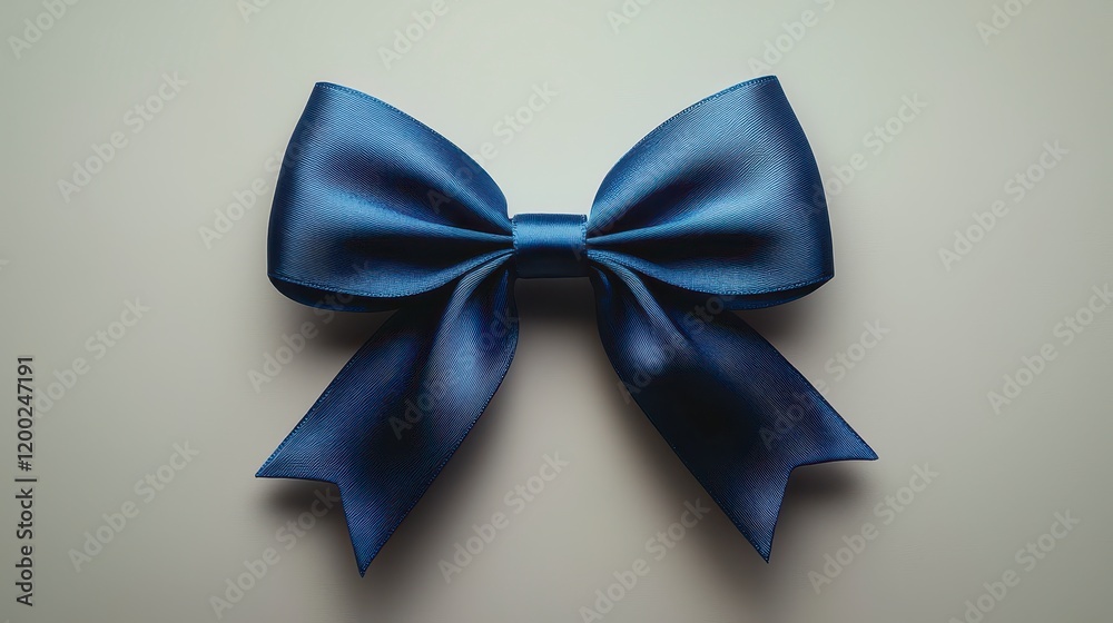 Elegant dark blue satin ribbon bow isolated on white background.