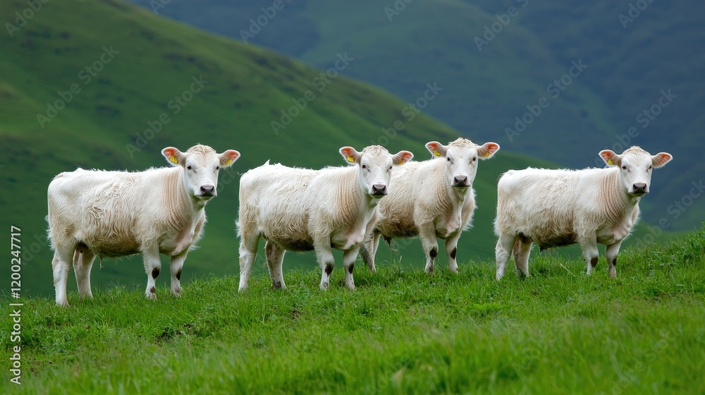 Grazing cattle herd rolling hills nature photography serene environment wide angle rural livestock management Grazing cattle herd rolling hills nature photography serene environment wide angle rural livestock management