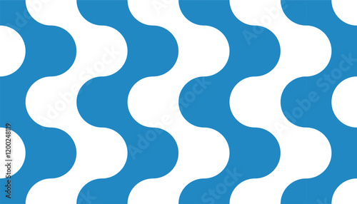 Seamless pattern with wavy lines in retro style. Vector background in blue and white. 80s style vintage print