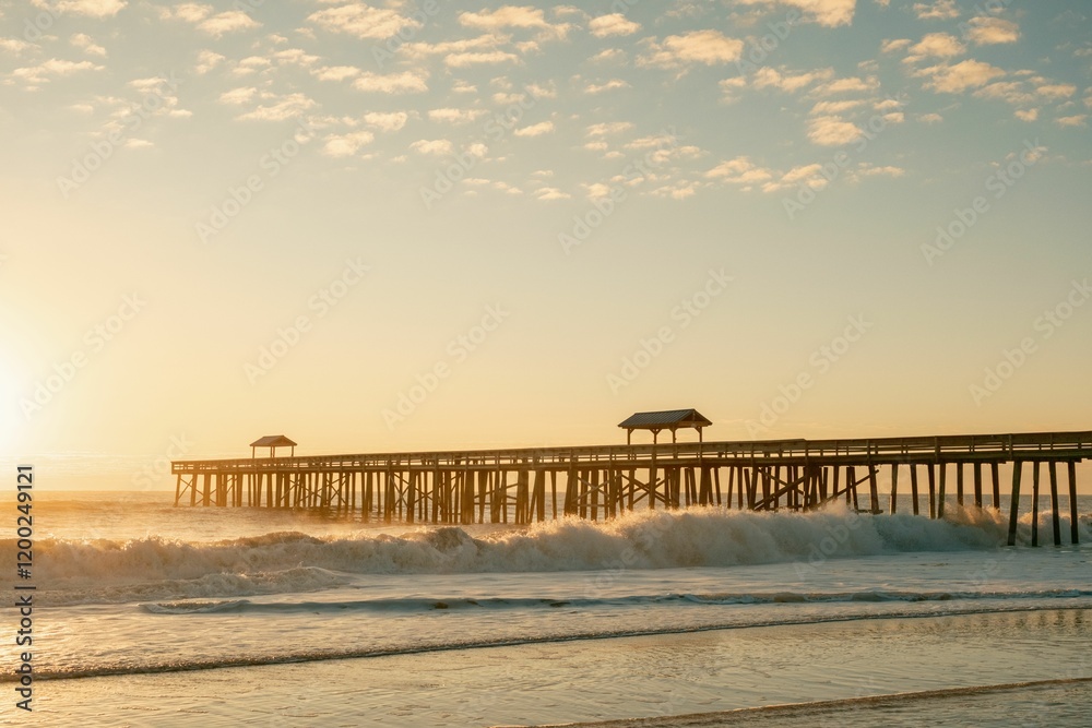 A pier over the Atlantic Ocean at sunrise in Fernandina Beach, Florida