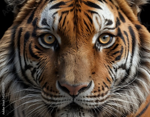 Tiger Portrait: Intense Gaze, Striking Stripes, Majestic Wildlife photo