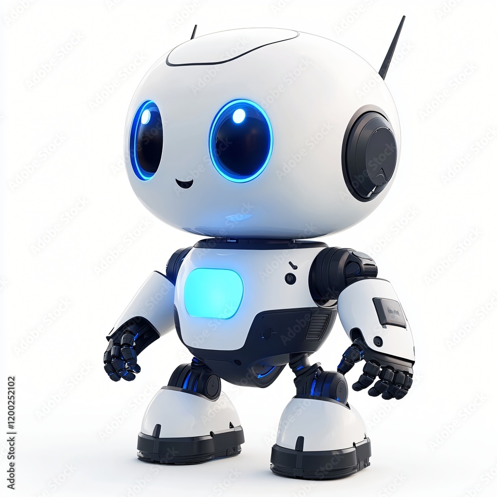 Adorable White Robot Toy Futuristic Child Friendly AI Companion 3D Render Adorable White Robot Toy Futuristic Child Friendly AI Companion 3D Render