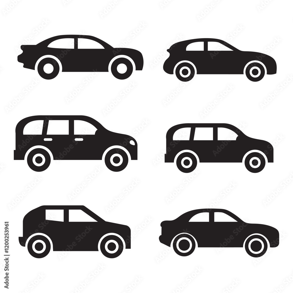 Set of car icons silhouette isolated vector art illustration on white background Set of car icons silhouette isolated vector art illustration on white background