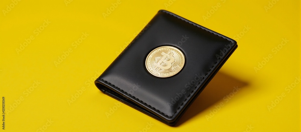 Stylish wallet with coin insert depicting savings financial security on a vibrant yellow backdrop