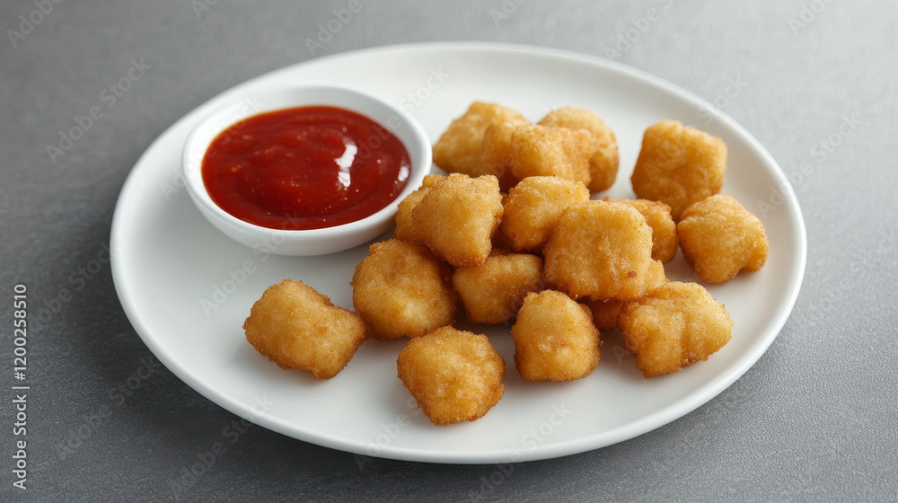Fiery Bites: Nuggets with Hot Chili Sauce on a Textured Canvas

