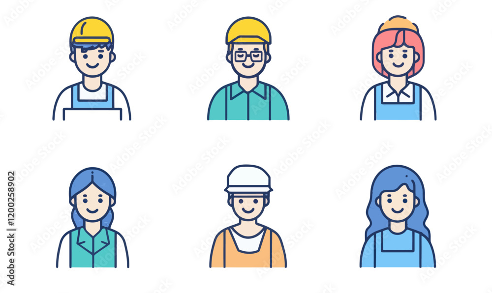 Diverse Staff Line Icons Collection for Teamwork and Collaboration Concepts Diverse Staff Line Icons Collection for Teamwork and Collaboration Concepts