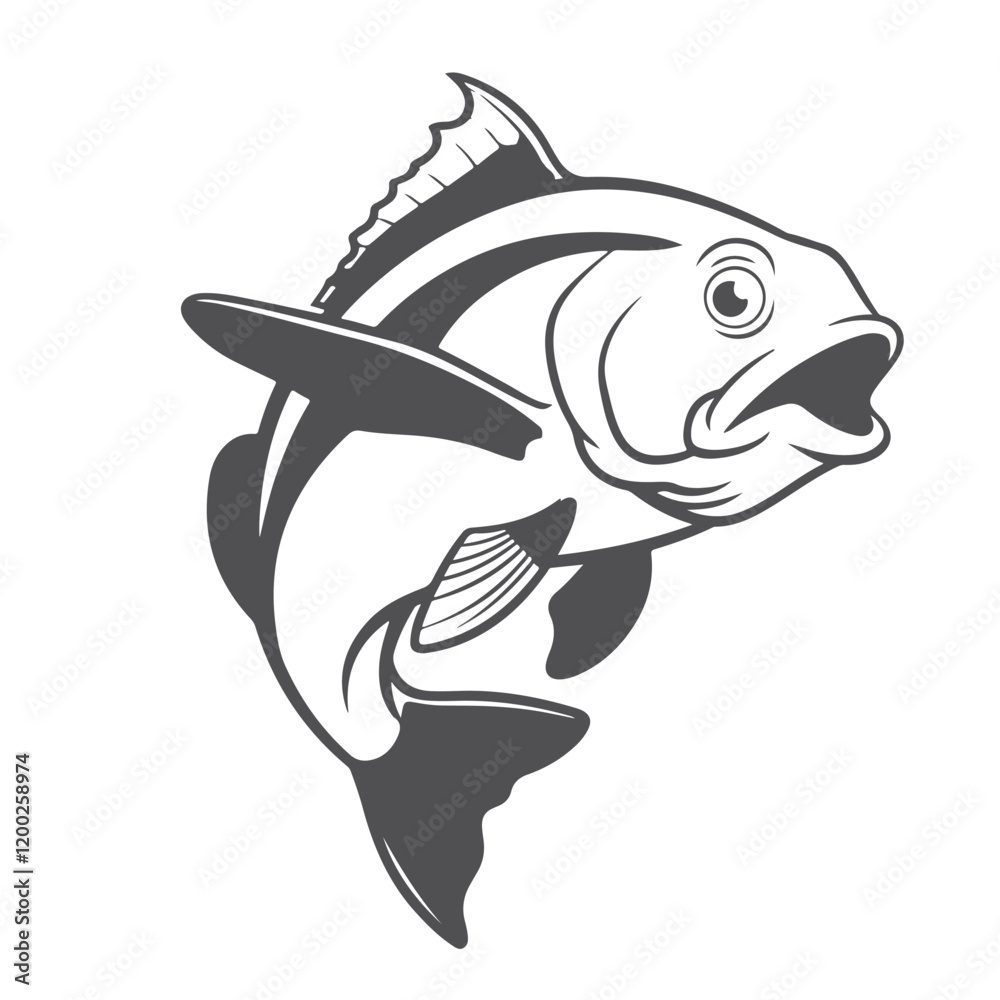Obraz premium A jumping fish vactor, silhoutte illustration art design with a white backraund
