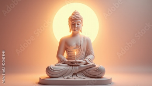 A delicate painting of Buddha glowing with compassion and calm energy in soothing pastel tones. photo