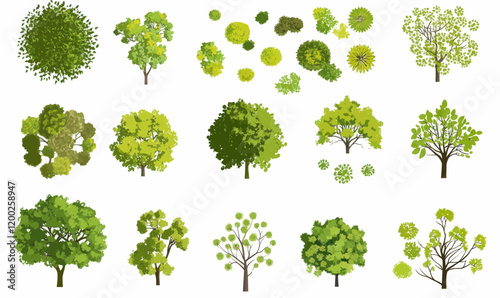 Minimalist Top View Green Tree Vector Set for Landscape and Garden Design