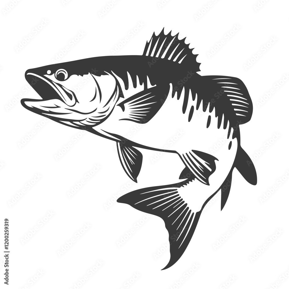 A jumping fish vactor, silhoutte illustration art design with a white backraund A jumping fish vactor, silhoutte illustration art design with a white backraund