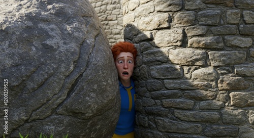 Stuck between a rock and a hard place, boulder and wall, stone brick wall, trapped