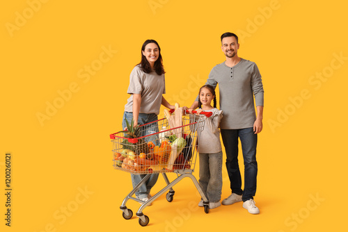 Happy family with full shop...