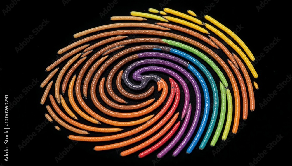 Fototapeta premium Vibrant rainbow-colored thumb fingerprint on a black backdrop design for diversity unity anti-racism LGBT