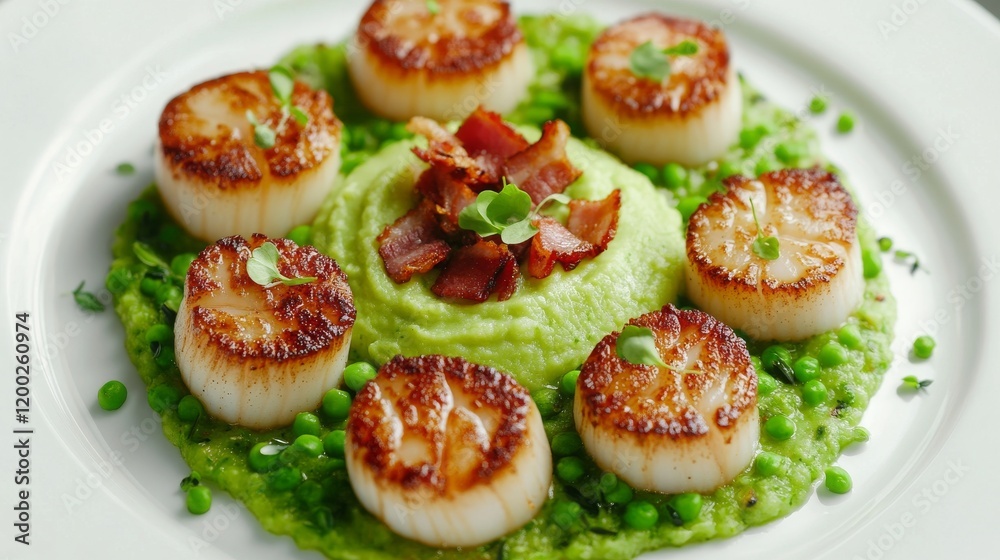 Seared Scallops with Pea Puree and Pancetta Seared Scallops with Pea Puree and Pancetta
