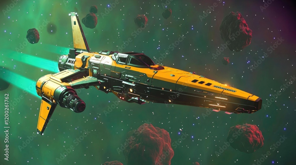 Yellow Spaceship soaring through the cosmos Yellow Spaceship soaring through the cosmos