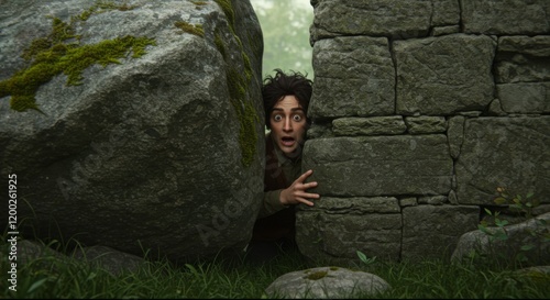 Stuck between a rock and a hard place, boulder and wall, stone brick wall, trapped