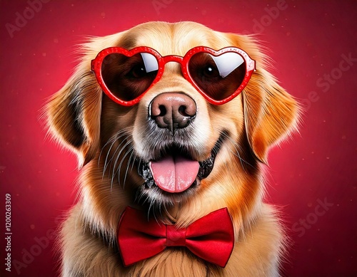 Hund mit Herz-Sonnenbrille und Schleife – Charmantes Valentinstagsbild photo