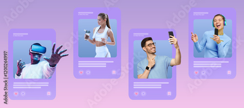 Content creators. Social media of popular bloggers promoting personal brand, sharing viral videos with their followers, using influencer marketing