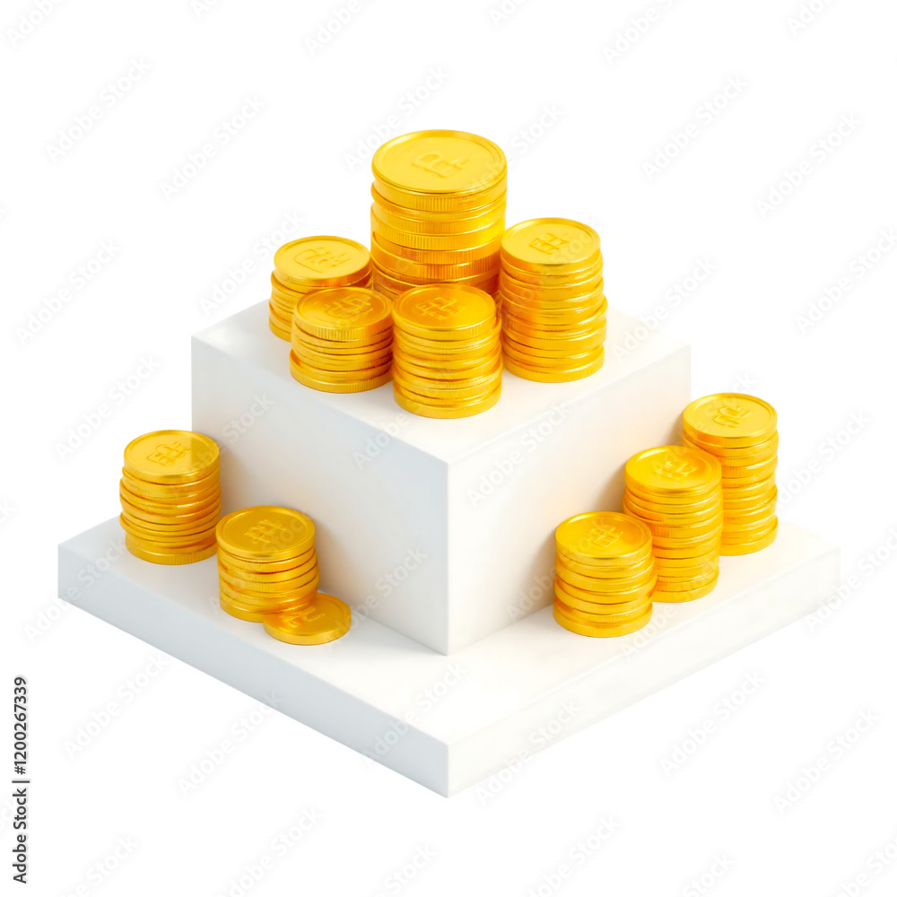 Growth money step gold coin currency 3d finance business wealth investment cash profit with white background. Success financial bank economy Unique illustration icon chart stack market concept Growth money step gold coin currency 3d finance business wealth investment cash profit with white background. Success financial bank economy Unique illustration icon chart stack market concept