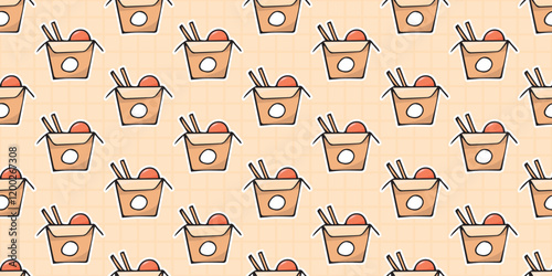 seamless pattern with wok. delicious food. seamless pattern. a pattern for food packaging. food packaging. Chinese food. outdoor kitchen. fast food. seamless. chopsticks.