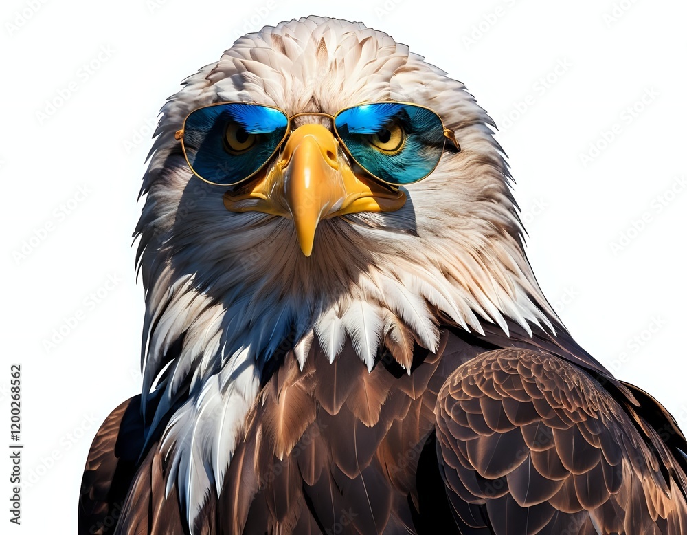 Fototapeta premium Cool Bald Eagle Portrait: Majestic Bird with Sunglasses