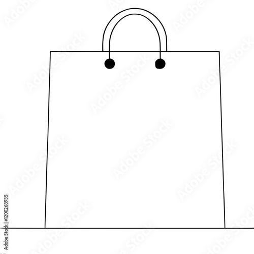 Simple illustration of a paper bag with handles on a light background, ideal for use as an icon or design element, single line outline vector, minimalism