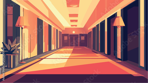 Modern Hotel Corridor Illustration.eps