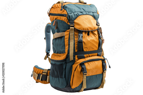 Multi-functional outdoor backpack designed for hiking and camping trips in diverse terrain isolated on transparent background