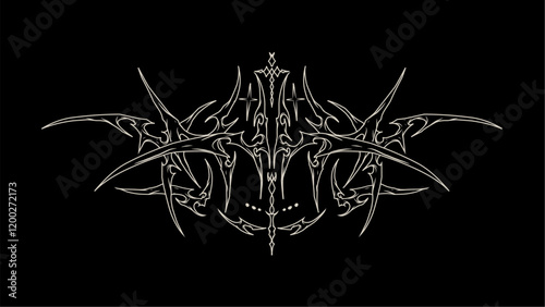 Cyber gothic sigilism vector design featuring sharp, symmetrical patterns and intricate details. Perfect for dark themed logos, futuristic art, or industrial gothic aesthetics