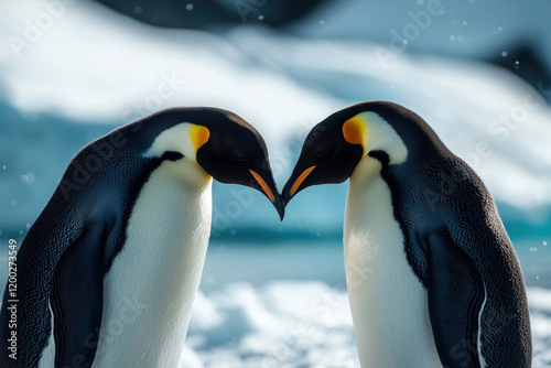 Tender Moment: Emperor Penguins in Love in Icy Paradise. Captivating Close-Up of Antarctic Wildlife. Perfect for Nature Lovers and Animal Enthusiasts.