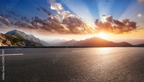 asphalt road and mountain with sky clouds landscape at sunset