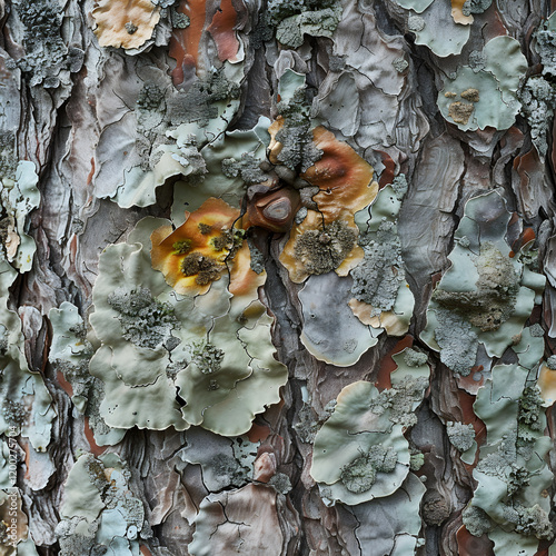 Nature's Tapestry: Captivating Close-Up of Lichen on Tree Bark, Showcasing Symbiosis and Ecological Significance photo