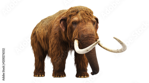 Prehistoric mammoth with tusks, isolated on transparent background