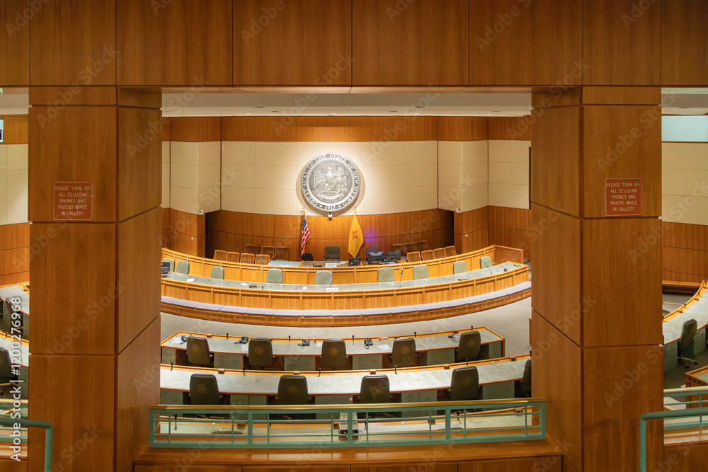 Fototapeta premium The State Seal on the Wall of the House Chambers Inside the State Capitol of Santa Fe, New Mexico, United States